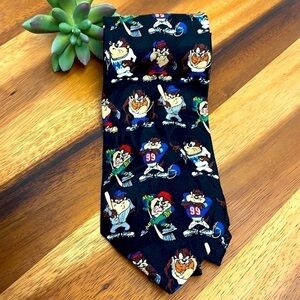 Vintage Looney Tunes Tasmanian Devil Warner Bros. All Sports Fan Tie Silk Tie